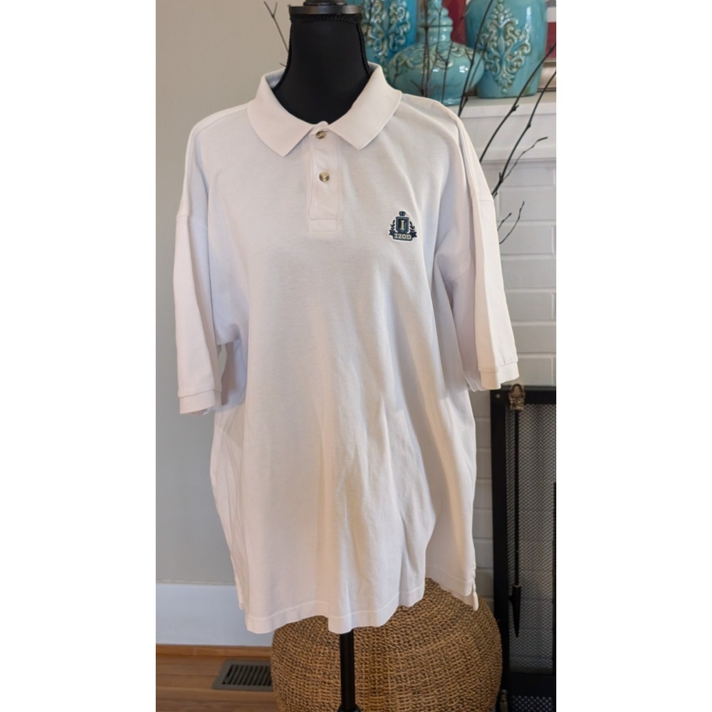 90s Izod Crest Polo Shirt White XL Preppy Old Money Golfcore Vintage (007-A)